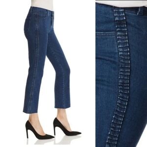J Brand Selena Mid Rise Cropped Boot Cut Jeans Pleated Caspian Dark Wash Size 28